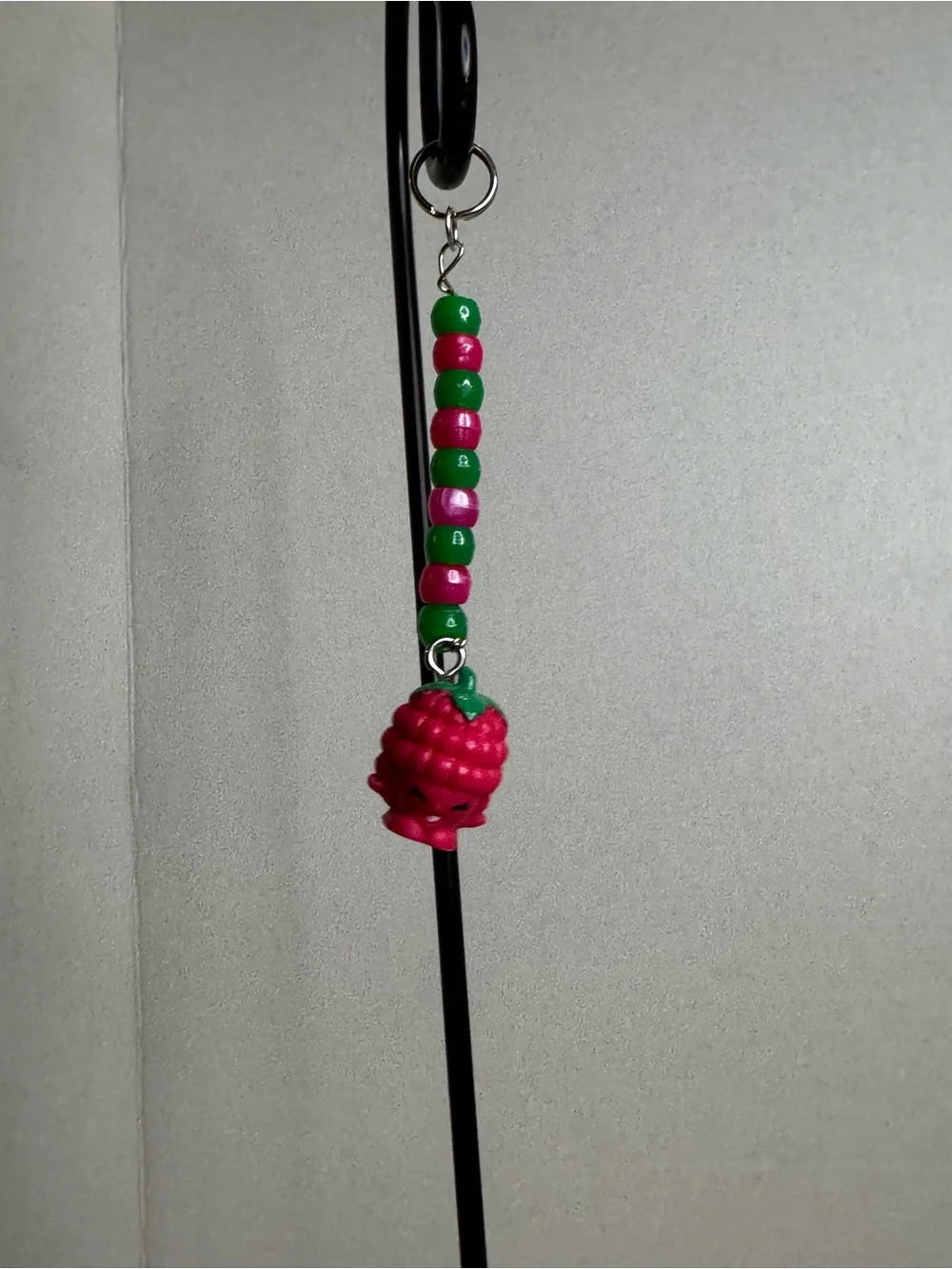 Shopkins Pink Raspberry Bead Keychain with Green Bead Accents